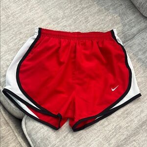 Nike Red and White Athletic Shorts with Elastic Waistband